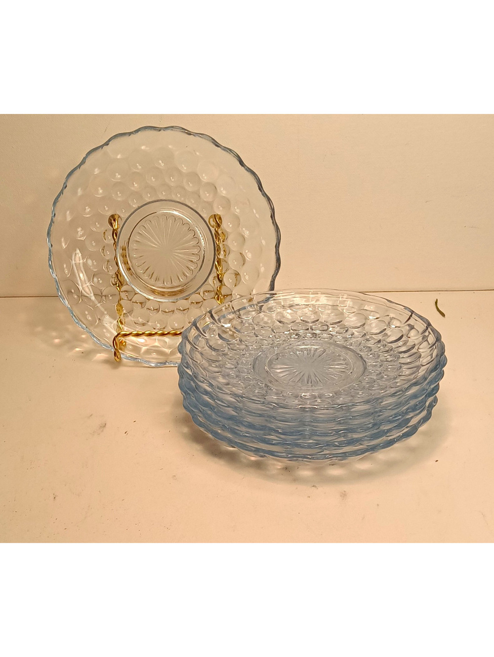VTG Anchor Hocking Bubble Ice Blue Saucers 5.5" Set of 6 Sapphire Glass Plates